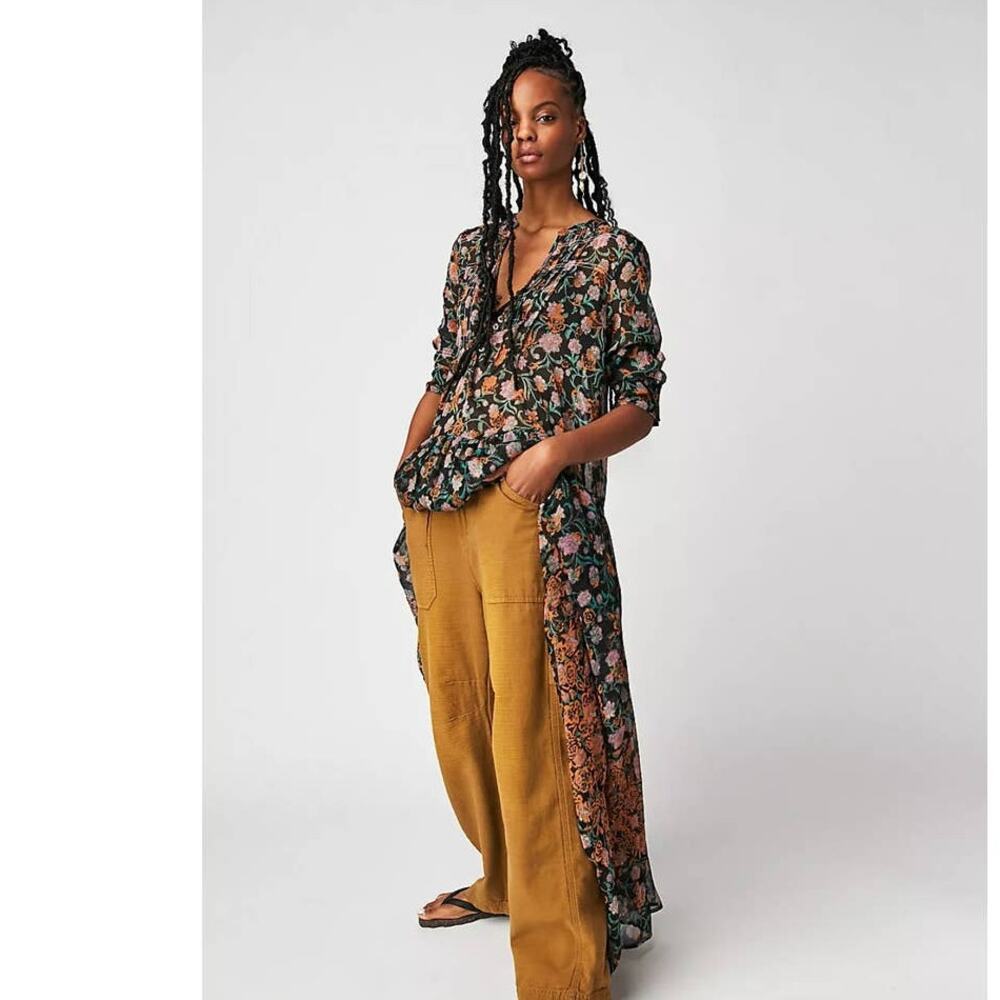 New Free People See It Through Maxi Dress $168 X-SMALL Black Floral Boho